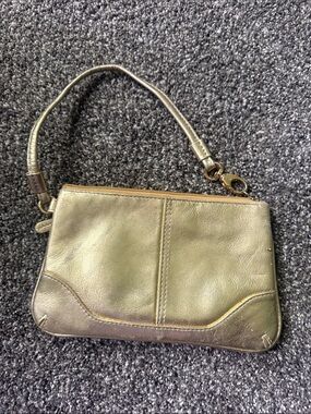 Metallic Gold Genuine Leather Wristlet Bag